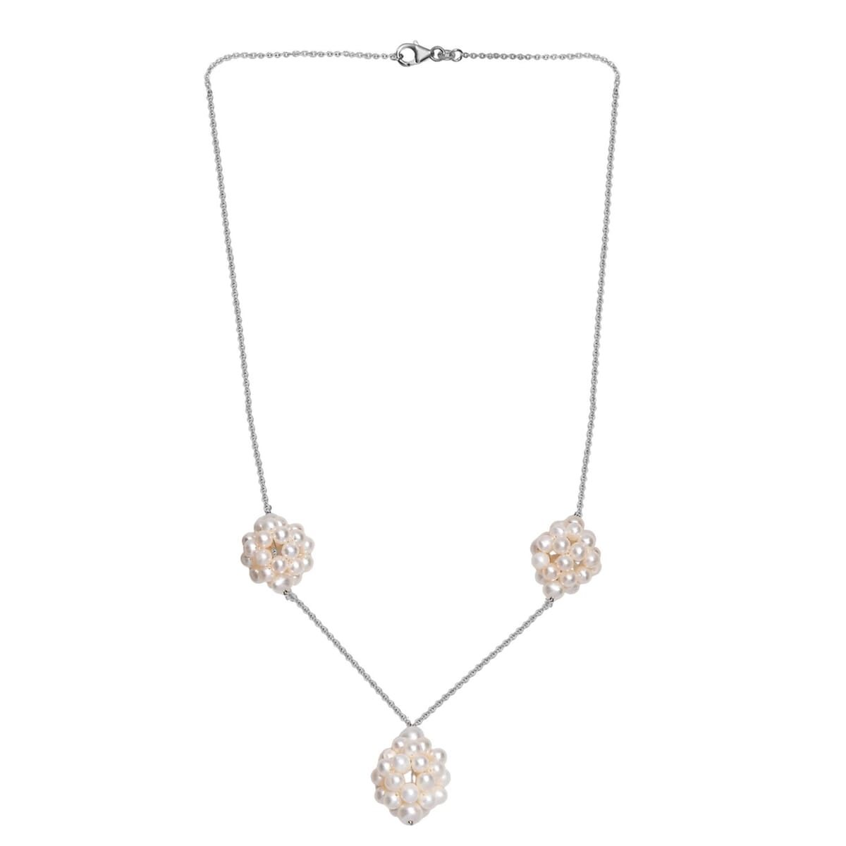 White Freshwater Pearl Necklace in Rhodium Over Sterling Silver 20 Inches image number 3
