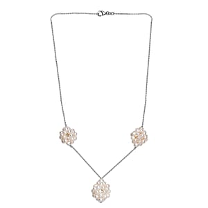 White Freshwater Pearl Necklace in Rhodium Over Sterling Silver 20 Inches