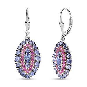  D'Joy Tanzanite and Pink Sapphire 3.75 ctw Earrings in Rhodium Over Sterling Silver