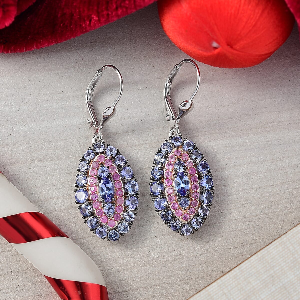  D'Joy Tanzanite and Pink Sapphire 3.75 ctw Earrings in Rhodium Over Sterling Silver image number 1