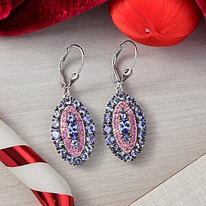  D'Joy Tanzanite and Pink Sapphire 3.75 ctw Earrings in Rhodium Over Sterling Silver