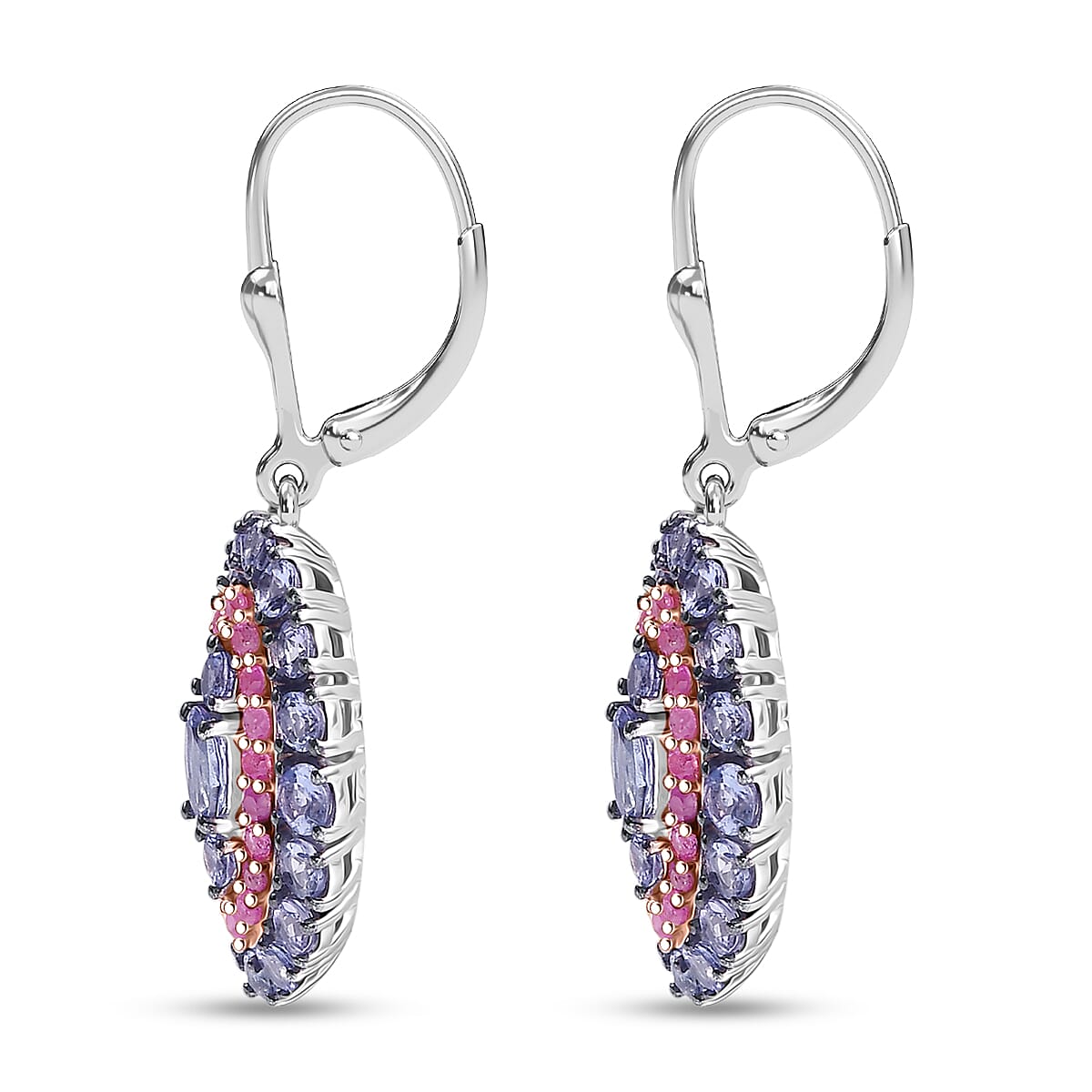  D'Joy Tanzanite and Pink Sapphire 3.75 ctw Earrings in Rhodium Over Sterling Silver image number 3