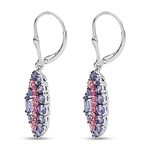  D'Joy Tanzanite and Pink Sapphire 3.75 ctw Earrings in Rhodium Over Sterling Silver