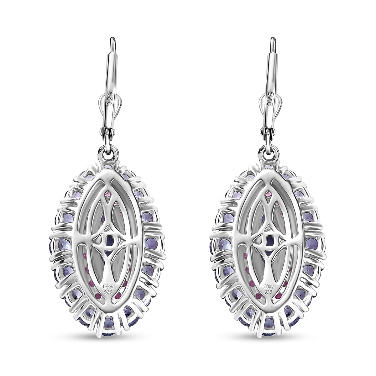 D'Joy Tanzanite and Pink Sapphire 3.75 ctw Regal Marquise Crown Earrings in Rhodium Over Sterling Silver