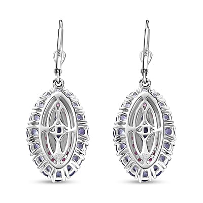 D'Joy Tanzanite and Pink Sapphire 3.75 ctw Regal Marquise Crown Earrings in Rhodium Over Sterling Silver