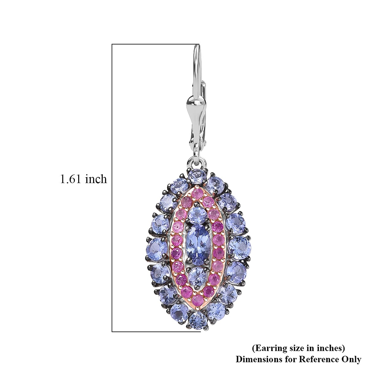 D'Joy Tanzanite and Pink Sapphire 3.75 ctw Regal Marquise Crown Earrings in Rhodium Over Sterling Silver
