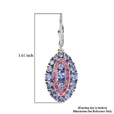 D'Joy Tanzanite and Pink Sapphire 3.75 ctw Regal Marquise Crown Earrings in Rhodium Over Sterling Silver