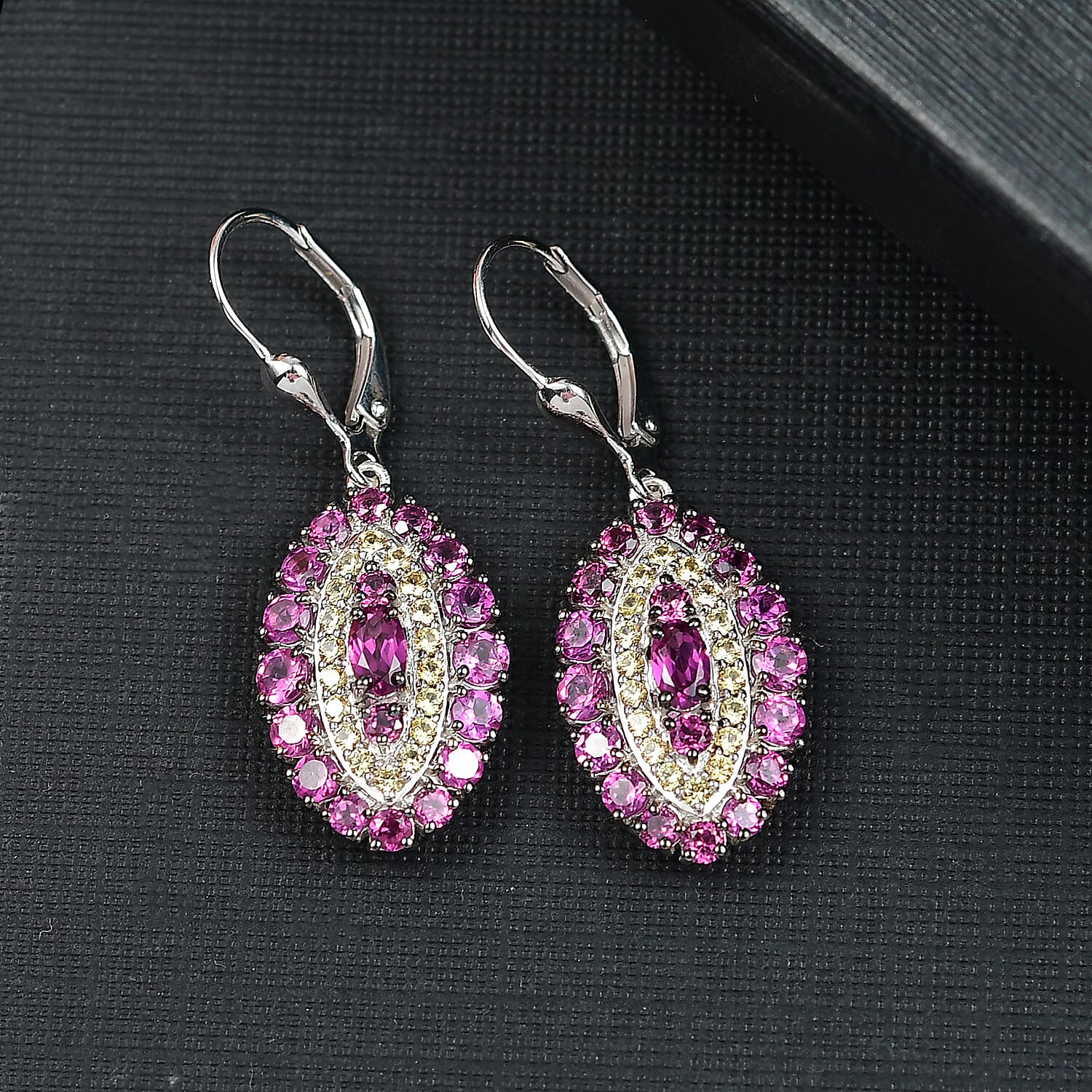 D'Joy Radiant Ember Garnet and Yellow Sapphire 4.60 ctw Regal Marquise Crown Earrings in Rhodium Over Sterling Silver