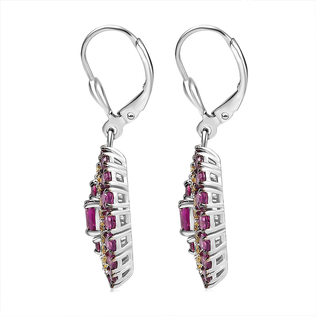D'Joy Radiant Ember Garnet and Yellow Sapphire 4.60 ctw Regal Marquise Crown Earrings in Rhodium Over Sterling Silver