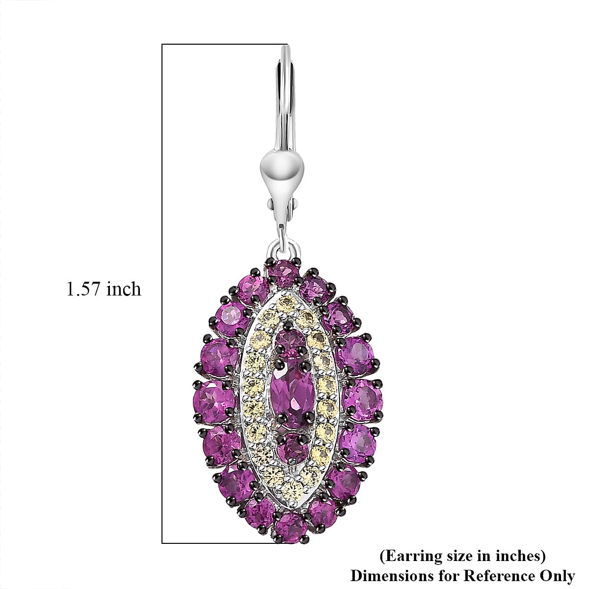 D'Joy Radiant Ember Garnet and Yellow Sapphire 4.60 ctw Regal Marquise Crown Earrings in Rhodium Over Sterling Silver