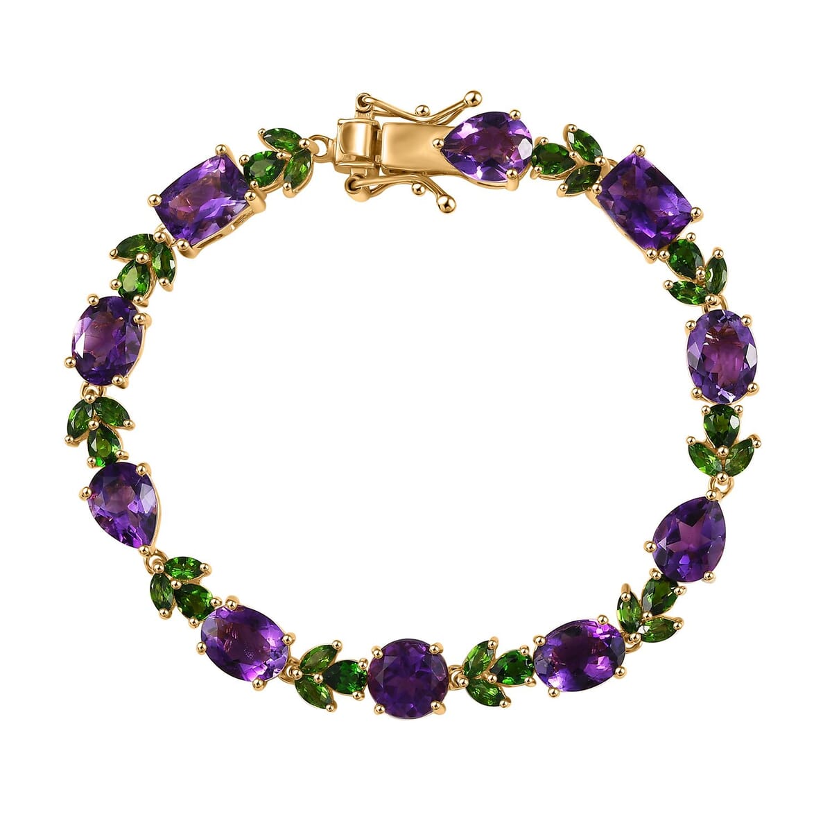 D'Joy Moroccan Amethyst and Chrome Diopside 14.25 ctw Forest Bloom Bracelet in 18K Vermeil Yellow Gold Over Sterling Silver (6.50 In) image number 0