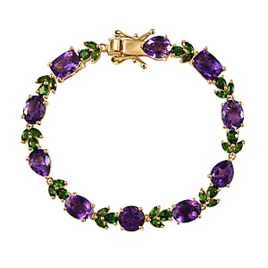D'Joy Moroccan Amethyst and Chrome Diopside 14.25 ctw Forest Bloom Bracelet in 18K Vermeil Yellow Gold Over Sterling Silver (6.50 In)