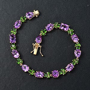 D'Joy Moroccan Amethyst and Chrome Diopside 14.25 ctw Forest Bloom Bracelet in 18K Vermeil Yellow Gold Over Sterling Silver (6.50 In)