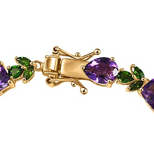 D'Joy Moroccan Amethyst and Chrome Diopside 14.25 ctw Forest Bloom Bracelet in 18K Vermeil Yellow Gold Over Sterling Silver (6.50 In)
