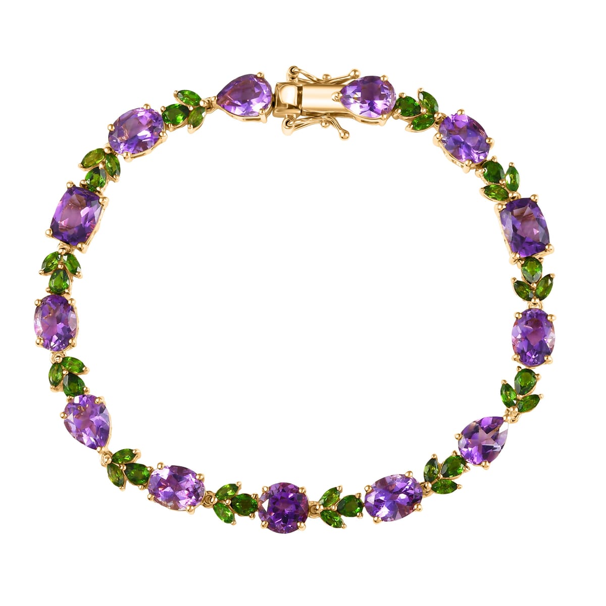 D'Joy Moroccan Amethyst and Chrome Diopside 19.00 ctw Forest Bloom Bracelet in 18K Vermeil Yellow Gold Over Sterling Silver (8.00 In) image number 0