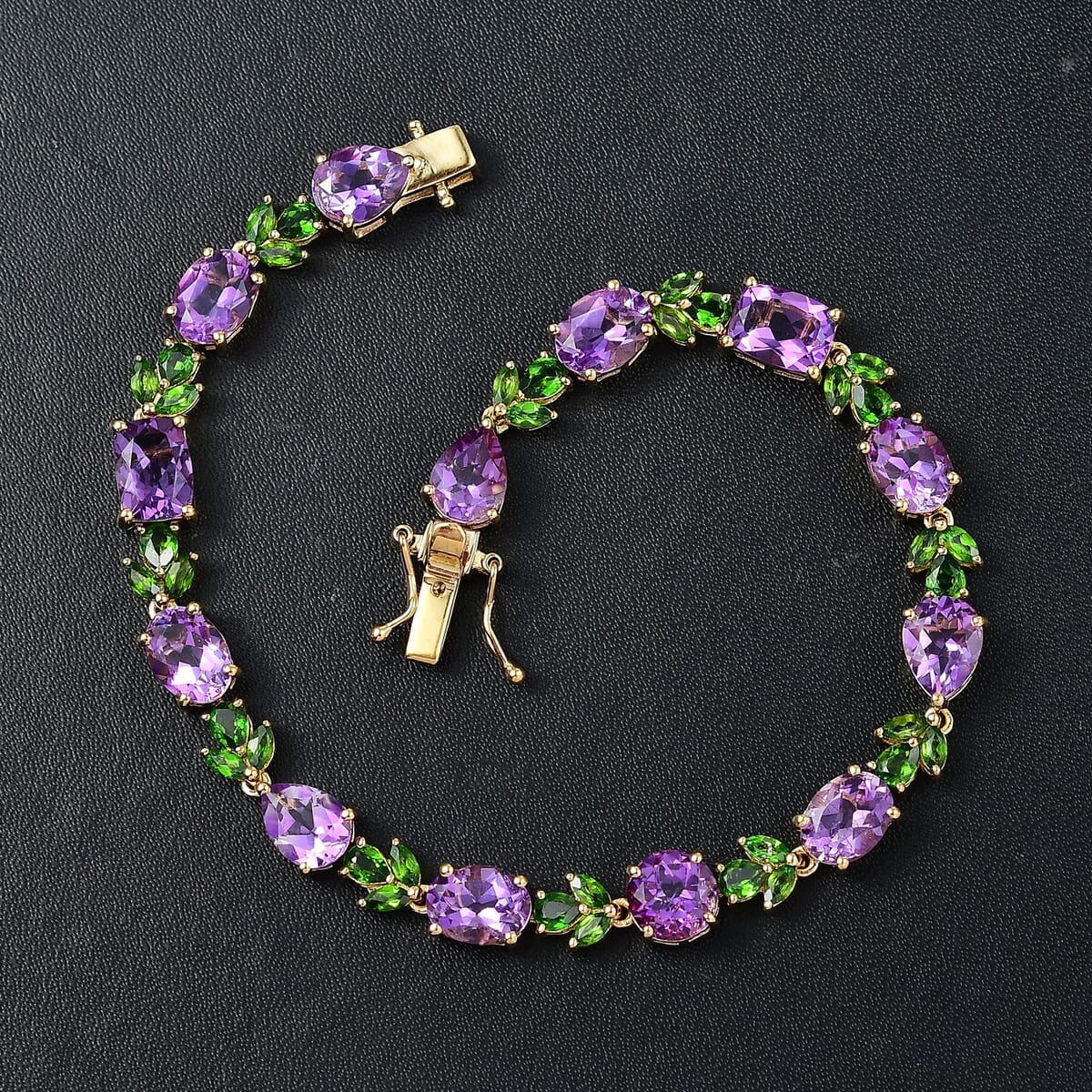 D'Joy Moroccan Amethyst and Chrome Diopside 19.00 ctw Forest Bloom Bracelet in 18K Vermeil Yellow Gold Over Sterling Silver (8.00 In) image number 1