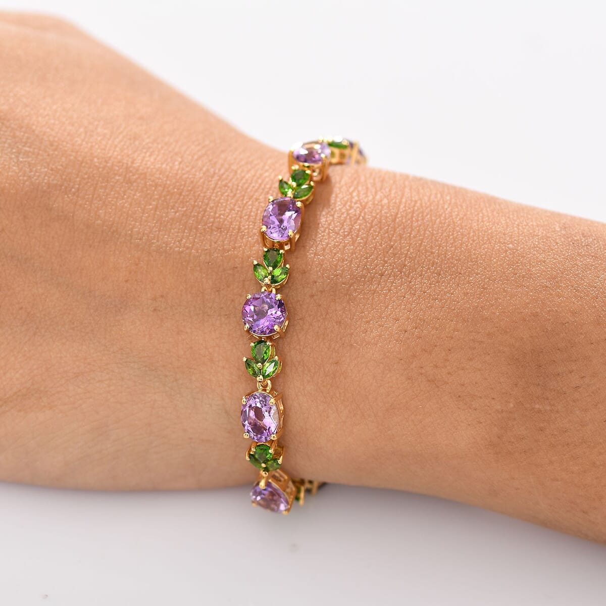 D'Joy Moroccan Amethyst and Chrome Diopside 19.00 ctw Forest Bloom Bracelet in 18K Vermeil Yellow Gold Over Sterling Silver (8.00 In) image number 2