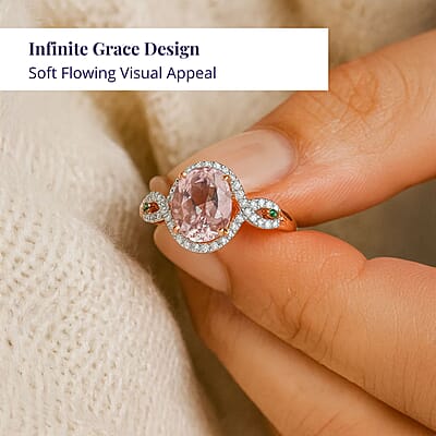 Luxoro 14K Rose Gold AAA Pink Morganite, Paraiba Tourmaline and Diamond (G-H, I2) (0.34 cts) Ring (Size 12.0) 3.90 ctw