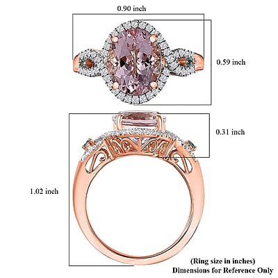 Luxoro 14K Rose Gold AAA Pink Morganite, Paraiba Tourmaline and Diamond (G-H, I2) (0.34 cts) Ring (Size 12.0) 3.90 ctw
