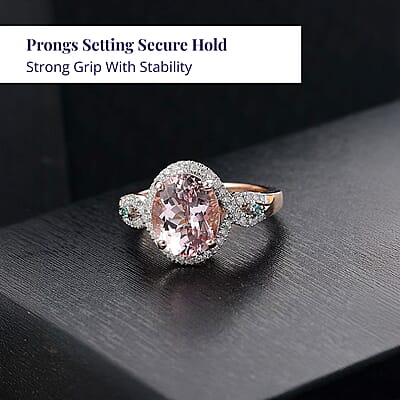 Luxoro 14K Rose Gold AAA Pink Morganite, Paraiba Tourmaline and Diamond (G-H, I2) (0.34 cts) Ring (Size 5.0) 3.90 ctw