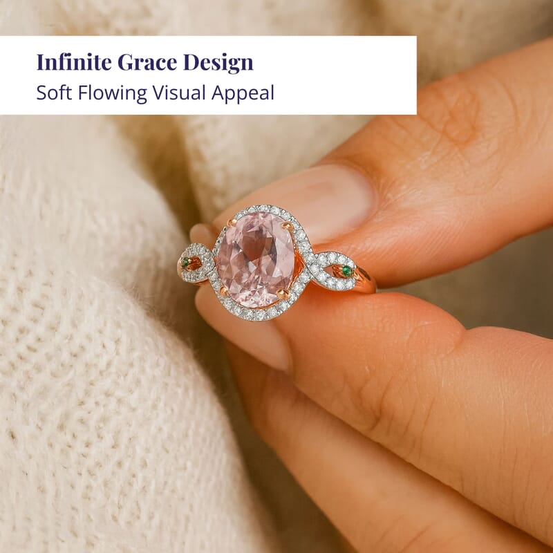 Luxoro 14K Rose Gold AAA Pink Morganite, Paraiba Tourmaline and Diamond (G-H, I2) (0.34 cts) Ring (Size 5.0) 3.90 ctw