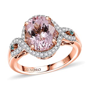 Luxoro 14K Rose Gold AAA Pink Morganite, Paraiba Tourmaline and Diamond (G-H, I2) (0.34 cts) Ring (Size 5.5) 3.90 ctw