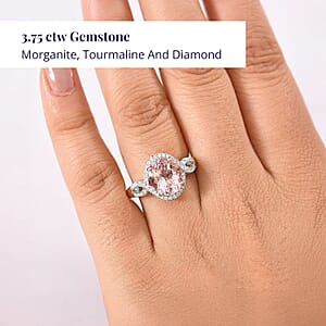 Luxoro AAA Pink Morganite, Paraiba Tourmaline and G-H I2 Diamond 3.90 ctw Infinite Grace Ring in 14K Rose Gold (Size 6.0)