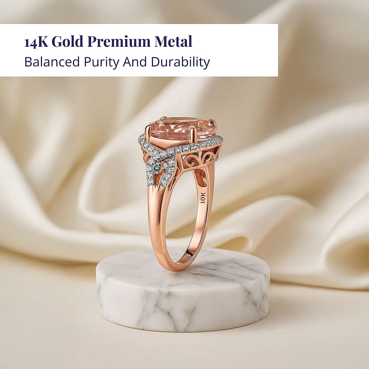 Luxoro AAA Pink Morganite, Paraiba Tourmaline and G-H I2 Diamond 3.90 ctw Infinite Grace Ring in 14K Rose Gold (Size 6.0) image number 2