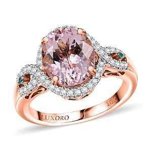 Luxoro 14K Rose Gold AAA Pink Morganite, Paraiba Tourmaline and Diamond (G-H, I2) (0.34 cts) Ring (Size 6.5) 3.90 ctw
