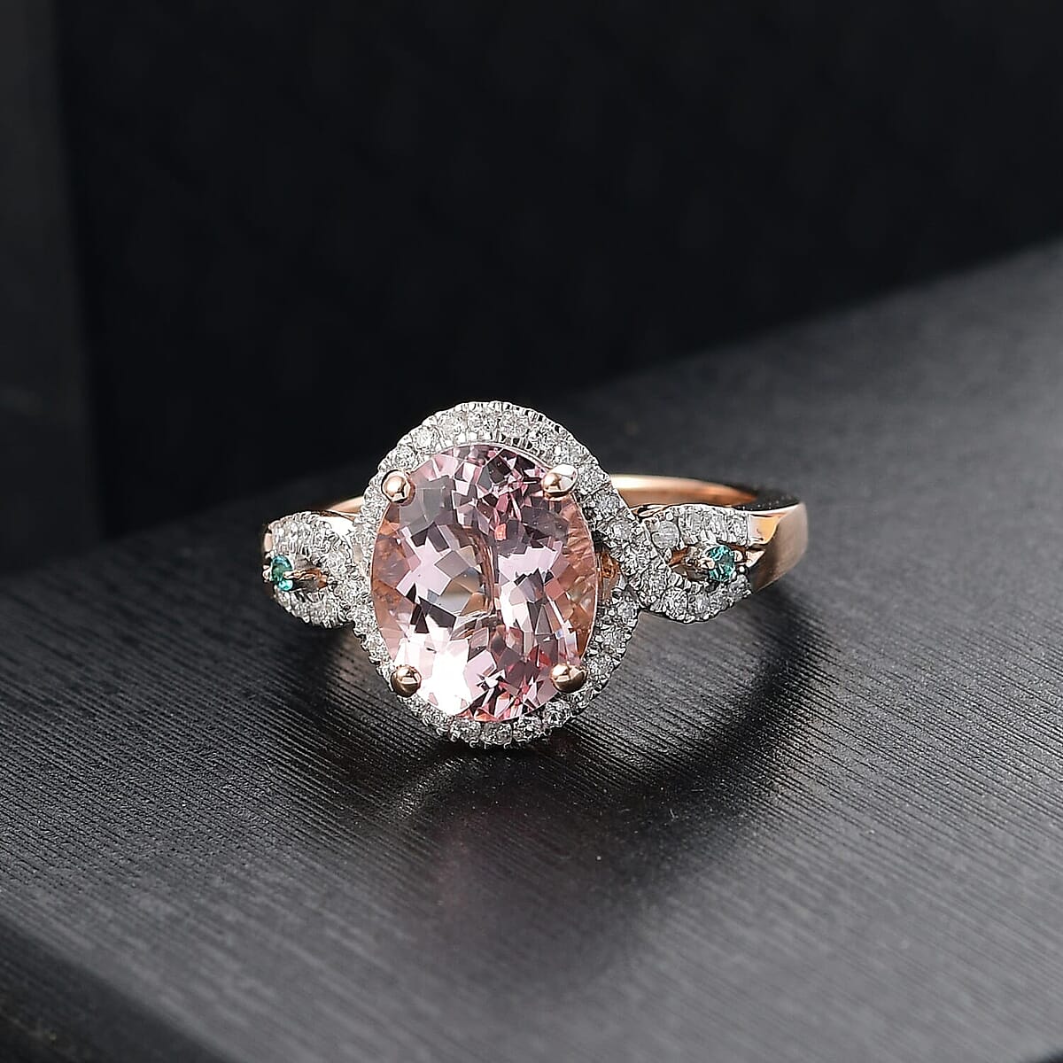 Luxoro 14K Rose Gold AAA Pink Morganite, Paraiba Tourmaline and Diamond (G-H, I2) (0.34 cts) Ring (Size 6.5) 3.90 ctw image number 1