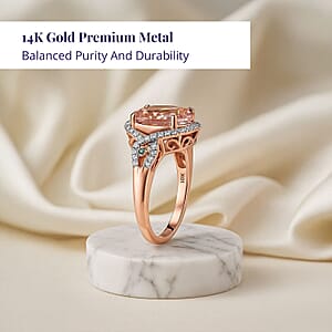 Luxoro 14K Rose Gold AAA Pink Morganite, Paraiba Tourmaline and Diamond (G-H, I2) (0.34 cts) Ring (Size 6.5) 3.90 ctw