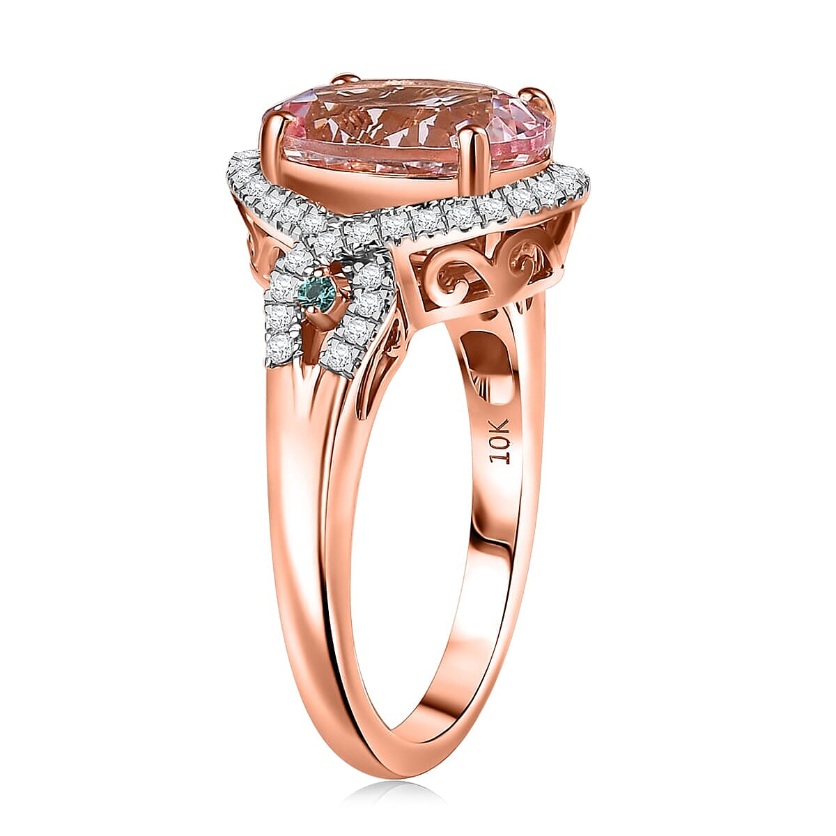 Luxoro 14K Rose Gold AAA Pink Morganite, Paraiba Tourmaline and Diamond (G-H, I2) (0.34 cts) Ring (Size 6.5) 3.90 ctw image number 3