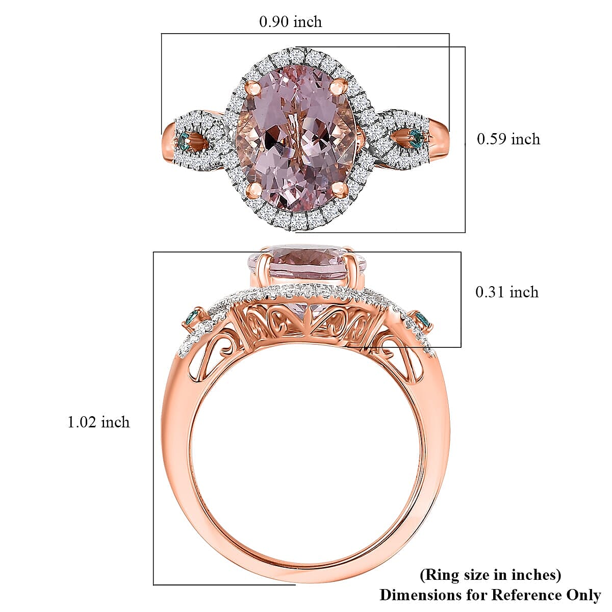 Luxoro 14K Rose Gold AAA Pink Morganite, Paraiba Tourmaline and Diamond (G-H, I2) (0.34 cts) Ring (Size 6.5) 3.90 ctw image number 5