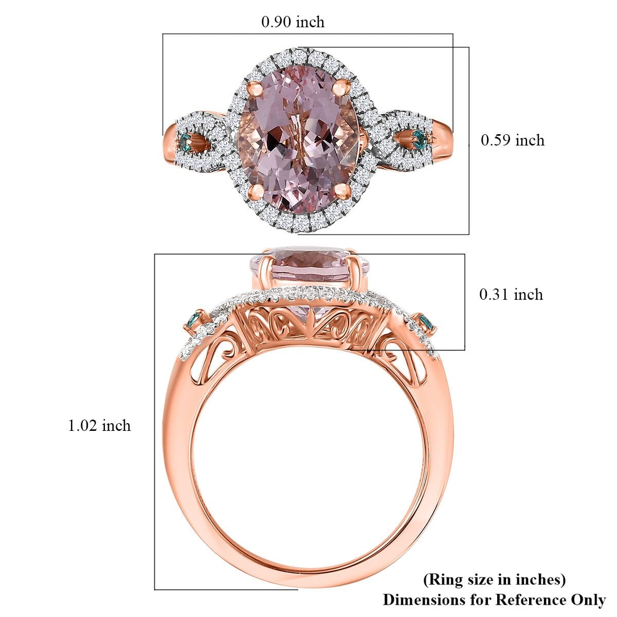 Luxoro AAA Pink Morganite, Paraiba Tourmaline and G-H I2 Diamond 3.75 ctw Infinite Grace Ring in 14K Rose Gold (Size 7.0) image number 5