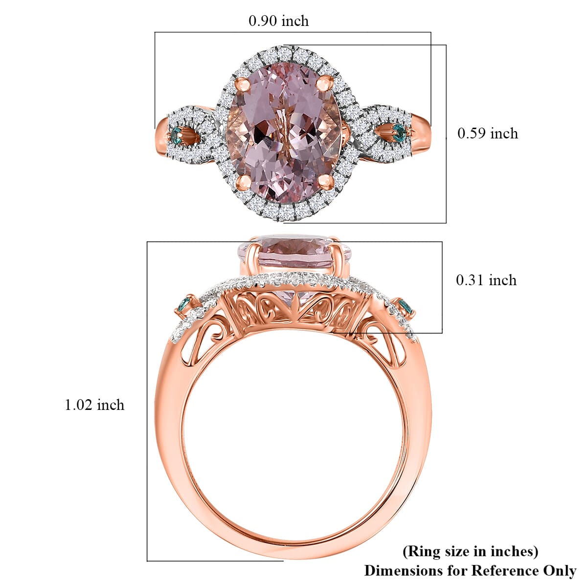Luxoro AAA Pink Morganite, Paraiba Tourmaline and G-H I2 Diamond 3.90 ctw Infinite Grace Ring in 14K Rose Gold (Size 8.0) image number 5