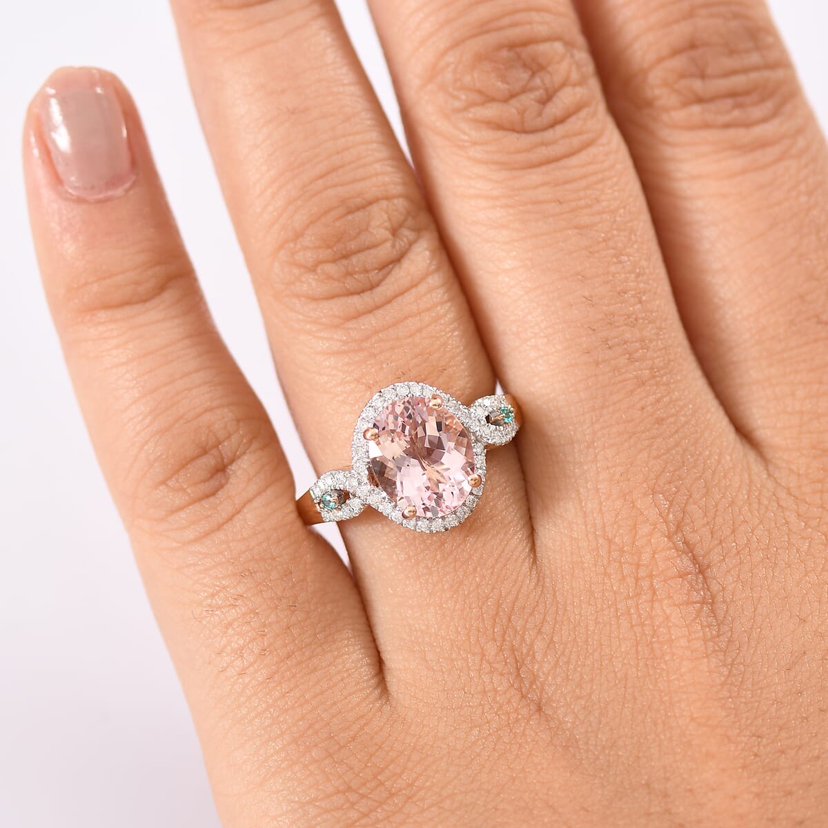 Luxoro AAA Pink Morganite, Paraiba Tourmaline and G-H I2 Diamond 3.90 ctw Infinite Grace Ring in 14K Rose Gold (Size 9.0) image number 2
