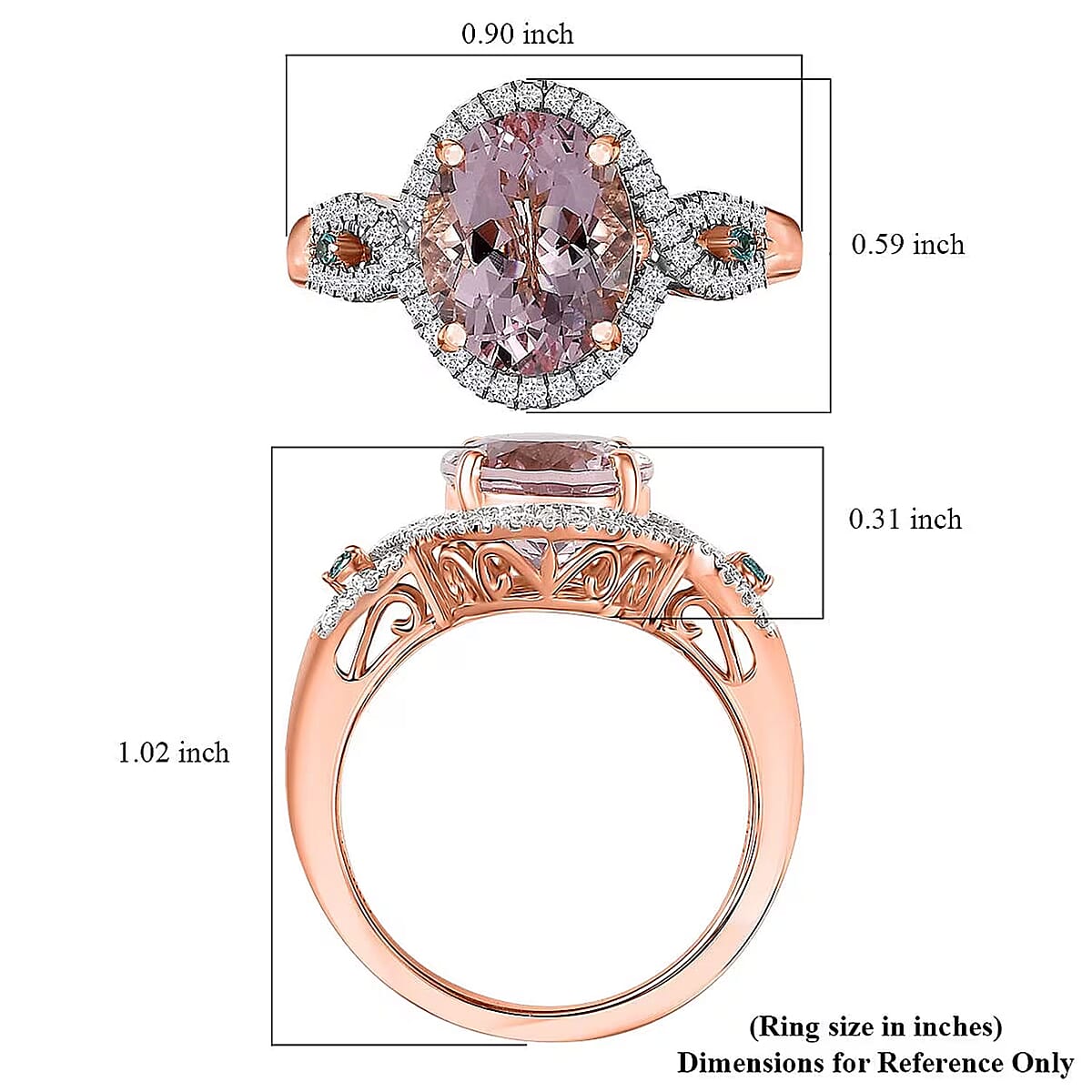 Luxoro 14K Rose Gold AAA Pink Morganite, Paraiba Tourmaline and Diamond (G-H, I2) (0.34 cts) Ring (Size 9.5) 3.90 ctw image number 5
