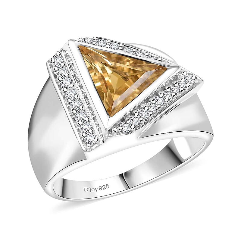 D'Joy Brazilian Citrine and White Zircon 4.90 ctw Men's Ring in Rhodium Over Sterling Silver (Size 10.0)