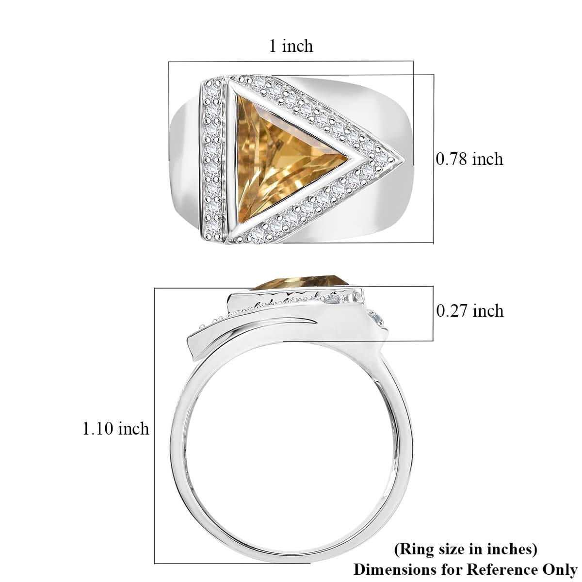 D'Joy Brazilian Citrine and White Zircon 4.90 ctw Men's Ring in Rhodium Over Sterling Silver (Size 12.0) image number 5