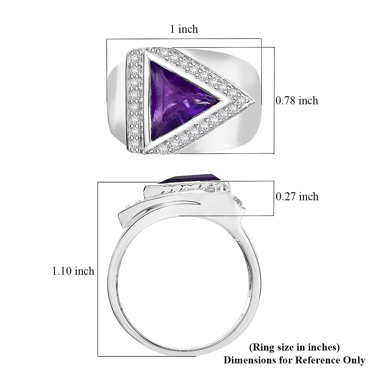 D'Joy Premium African Amethyst and White Zircon 5.00  tw Men's Ring in Rhodium Over Sterling Silver (Size 10.0) image number 5
