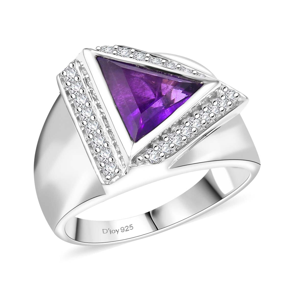 D'Joy Premium African Amethyst and White Zircon 5.00  tw Men's Ring in Rhodium Over Sterling Silver (Size 9.0) image number 0