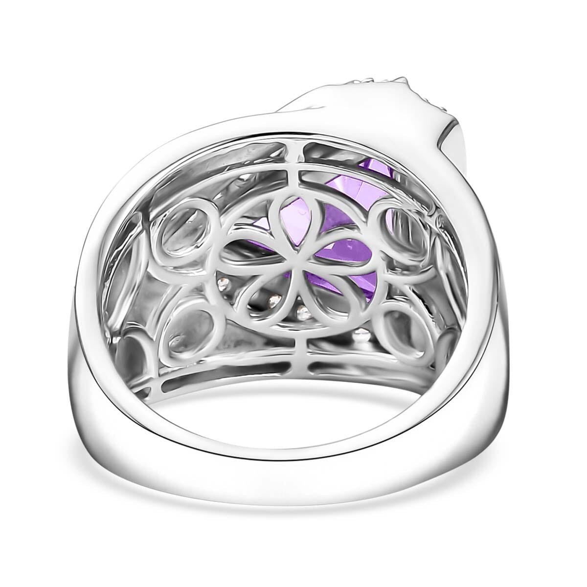D'Joy Premium African Amethyst and White Zircon 5.00  tw Men's Ring in Rhodium Over Sterling Silver (Size 9.0) image number 4