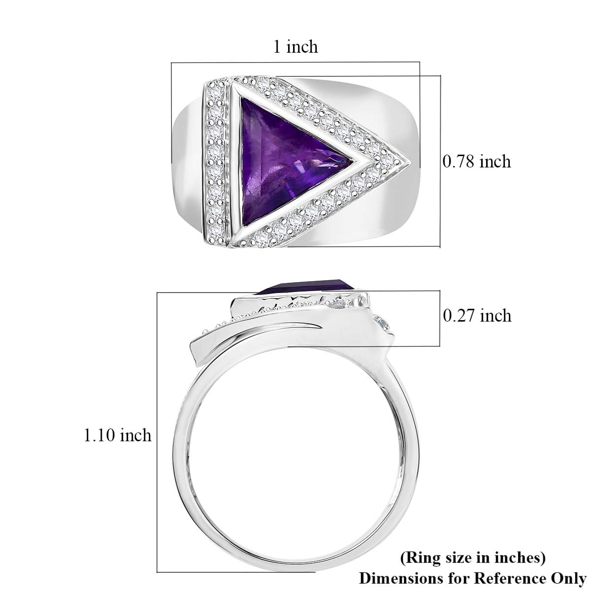 D'Joy Premium African Amethyst and White Zircon 5.00  tw Men's Ring in Rhodium Over Sterling Silver (Size 9.0) image number 5