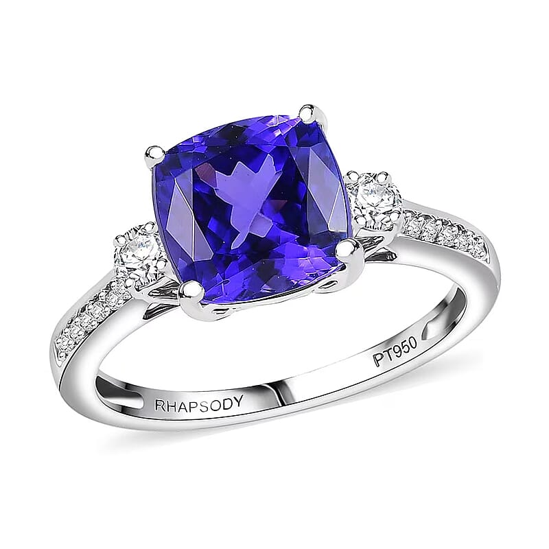 Certified & Appraised Rhapsody AAAA Tanzanite, Diamond Ring in 950 Platinum 4.61 ctw (Size 10.0)