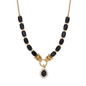 Karis Thai Black Spinel and White Zircon 16.50 ctw Panther Necklace 18 Inches in 18K YG Plated