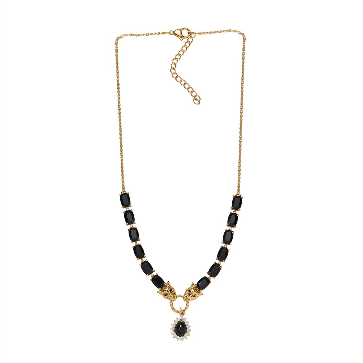 Karis Thai Black Spinel and White Zircon 16.50 ctw Panther Necklace 18 Inches in 18K YG Plated image number 3