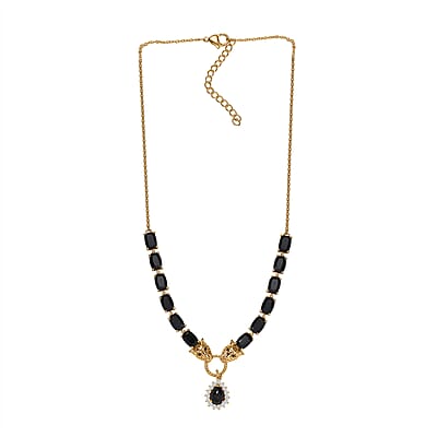 Karis Thai Black Spinel and White Zircon 16.50 ctw Panther Necklace 18 Inches in 18K YG Plated