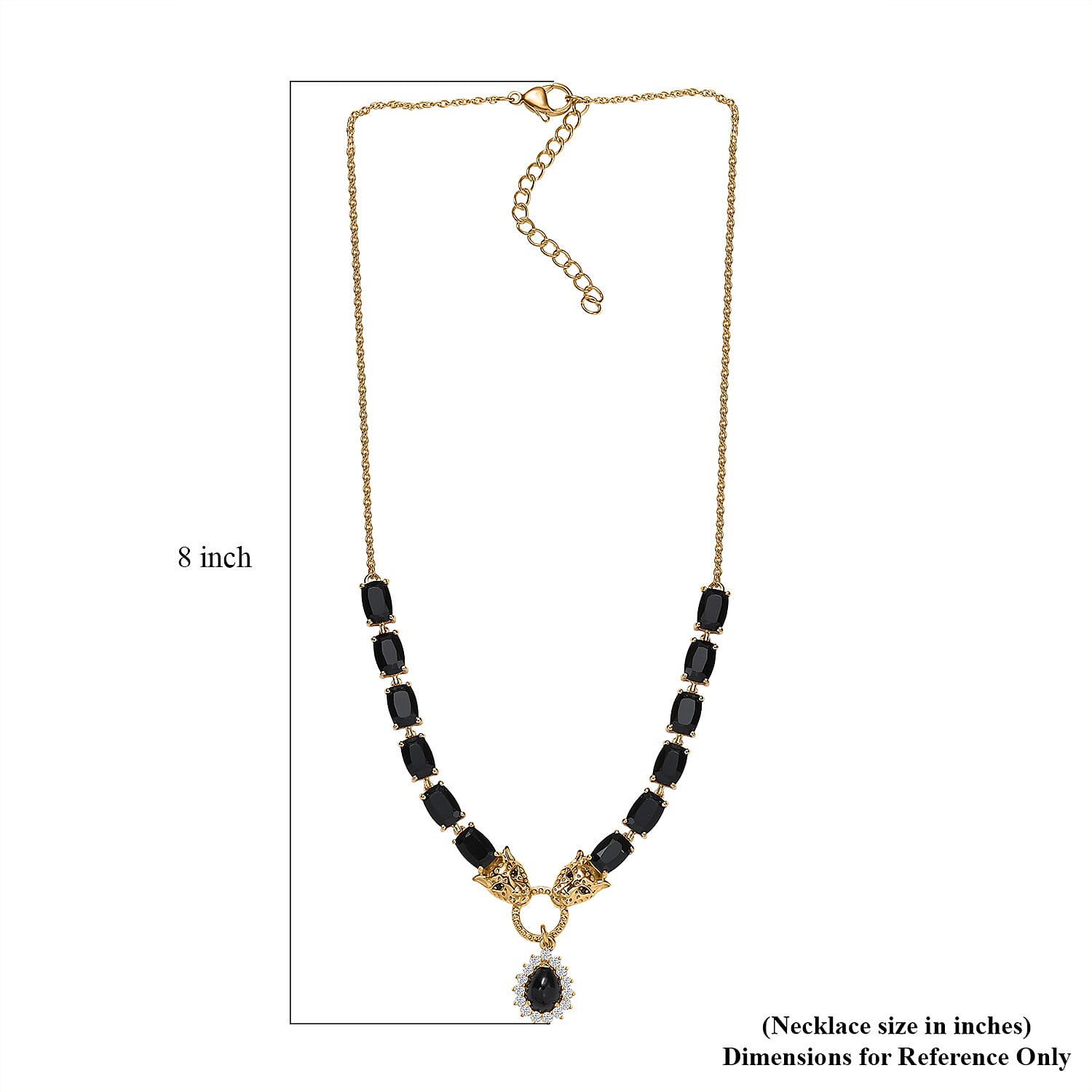 Karis Thai Black Spinel and White Zircon 16.50 ctw Panther Necklace 18 Inches in 18K YG Plated