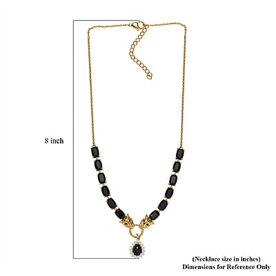 Karis Thai Black Spinel and White Zircon 16.50 ctw Panther Necklace 18 Inches in 18K YG Plated