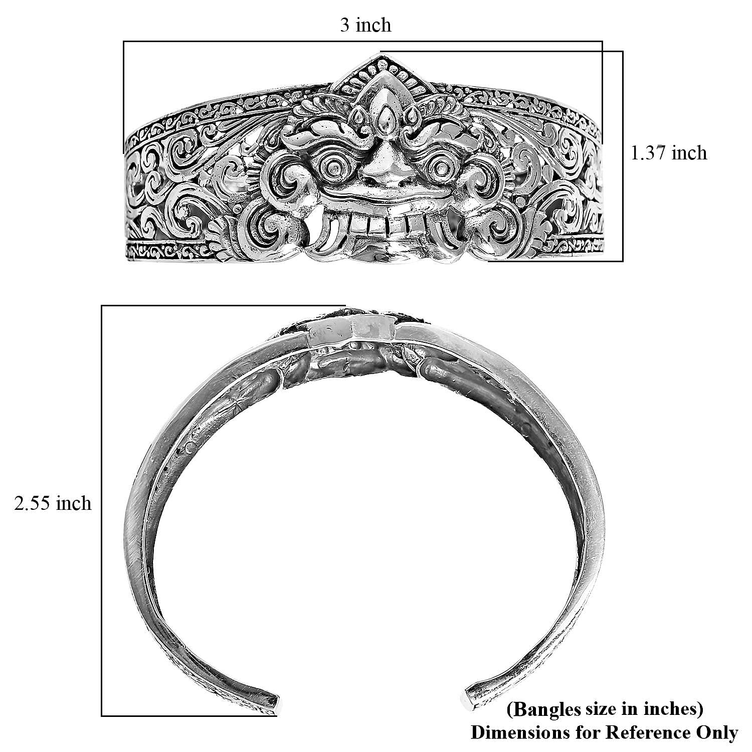 D'Joy Bali Legacy Sterling Silver Barong Cuff Bracelet (7.25 In) 30.30 Grams